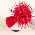 Détail du bandeau bébé en mousseline rouge avec strass sur ruban tricoté élastique - Rouge