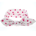 Cute white fabric headband with pink polka dots and rabbit ear knot for girls - Polka Dot Bunny Ear (White) / White