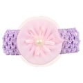 Baby-Stirnband aus lila Spitze mit rosa Chiffonblüte und Perle in der Mitte - Rosa Blume Violettes Band