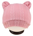 Bonnet en tricot rose pour bébé avec oreilles d'ours et revers côtelé confortable - Vert Haricot