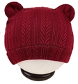 Bonnet en tricot rouge foncé pour nouveau-né avec oreilles d'ours et maille à chevrons - Bordeaux