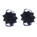 Pair of navy blue fabric flower barefoot sandals for newborn babies with elastic band - Navy Blue