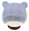 Bonnet tricoté pour nouveau-né avec oreilles d'ours en bleu clair et texture gaufrée - Bleu