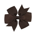 Deep brown ribbed grosgrain ribbon bow hair clip with elegant swallowtail design for girls - Dark Brown