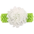 Diadema verde de ganchillo para bebé con flor blanca grande y detalles de purpurina plata - Flor Blanca Banda Verde