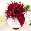 Deep red knitted turban hat for children featuring a large camellia flower and rhinestones - Burgundy