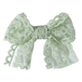 Bandeau à nœud en dentelle évidée vert clair pour bébés filles avec broderie florale - Style de Barrette / Nœud à ruban vert
