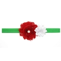 Elastic baby headband featuring a red mesh rose, white satin flower and green band - Bright Red & White