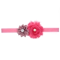 Pink elastic baby headband with handmade chiffon rose flower and pearl rhinestone details - Dark Pink and Bean Paste