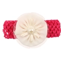 Elastisches rosarotes Stirnband mit beiger Chiffonblume und zentraler Perle für Kinder - Beige Blume Rosenrotes Band