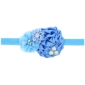 Fascia per neonati blu con fiori in raso fatti a mano decorati con perle e strass lucidi - Blu