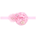 Bandeau bébé en satin rose et organza avec fleurs faites main et perles décoratives - Rose