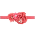 Bandeau bébé rose en satin avec fleurs en tulle, perles et strass pour filles - Rouge pastèque