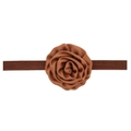 Infant headwrap with a brown satin rosette flower on a thin elastic hairband - Brown