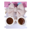 Set fascia in nylon con fiocco rosa e occhiali da sole a fiori bianchi per neonata - Cotone Air Kaki