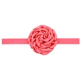 Pink satin rose flower headband with elastic soft fabric strap for baby girls - Watermelon red
