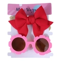 Set fascia per neonati con fiocco e occhiali da sole a fiore in rosso e rosa vivace - Cotone Air Rosso
