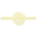 Pale yellow satin rose flower headband with high-elastic band for baby girls and infants - Milk White