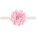 Pink chiffon double-layer ruffle baby headband with rhinestone center and elastic strap - Pink