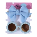 Set neonato con fascia per capelli con fiocco azzurro e occhiali da sole a fiore - Cotone Blue Air