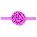 Elastic baby headband featuring a purple satin rose flower with layered petals - Deep purple