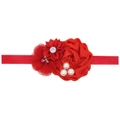 Fascia per neonati con fiori di raso rosso, eleganti perle bianche e dettagli in tulle - Rosso