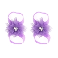 Purple chiffon flower barefoot sandals for babies with pearls and rhinestones on white background - Light Purple