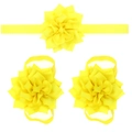 Infant lemon yellow floral headband and barefoot sandals set with chiffon petals - Yellow