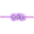 Bandeau élastique lavande pour bébé avec trois fleurs en tulle, perles et strass - Mauve Clair