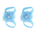 Hellblaue Chiffon-Blumen-Barfußsandalen für Babys mit Spitze und Perlen - Blau