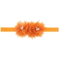 Bandeau orange pour bébé avec trois fleurs en dentelle, perles et détails en cristaux - Orange