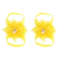 Gelbe Barfuß-Sandalen aus Chiffon für Babys mit Blumen, Perlen und Strasssteinen verziert - Gelb