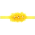 Fascia per neonati giallo brillante con fiori in rete, perle sintetiche e strass - Giallo