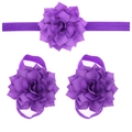 Purple baby headband and barefoot sandals set with large soft chiffon flowers - Purple