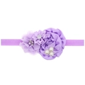 Fascia viola in raso per neonata con tre fiori fatti a mano, perle e cristalli - Viola