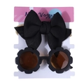 Ensemble bandeau bébé avec nœud et lunettes de soleil fleur noire sur carte support - Noir