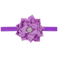 Diadema elástica morada para bebé con flor de doble capa y detalles de pedrería - Morado