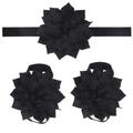 Black 3-piece floral baby headband and matching foot flowers set for infants and toddlers - Black