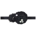Elegante fascia per capelli nera in raso con fiori fatti a mano e perle bianche - Nero