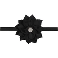 Diadema elástica para bebé con flor de tela negra de doble capa y centro de cristal - Negro