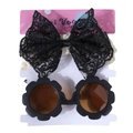 Ensemble bébé avec bandeau en dentelle noire et lunettes de soleil fleurs - Dentelle Noire