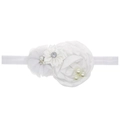 Bandeau bébé en satin blanc avec fleurs faites main et perles pour petites filles - Blanc