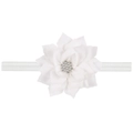 White elastic baby headband with double-layered ruffled flowers and crystal center - White