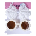 Ensemble bandeau avec nœud en dentelle blanche et lunettes de soleil fleurs bébé - Dentelle Blanche
