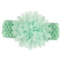 Elastic crochet baby headband with large mint green layered chiffon flower ornament - Turquoise Blue