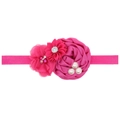 Bandeau bébé fait main en satin rouge rose avec fleurs, perles et strass pour enfants - Rouge Rose