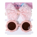 Ensemble bandeau à nœud en dentelle rose et lunettes de soleil fleurs pour bébés filles - Style Dentelle Couleur Bourgeon De Neige