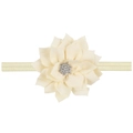 Elastic baby headband featuring a double-layered cream ruffle flower with rhinestones - Creamy White