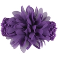 Elastic baby headband with a large deep purple chiffon flower decoration and crochet band - Deep purple