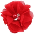 Molletta per capelli con fiore in rete rossa con perle e strass per bambini e neonati - Rosso
